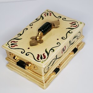 Ceramic Trinket Box  (Repaired) with Gold Tone Accents