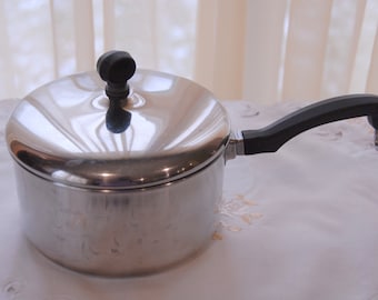 Vtg Farberware 2 Quart Sauce Pan with Lid Aluminum Clad Stainless Steel Made in USA Durable MCM Built to Last 2 qt.