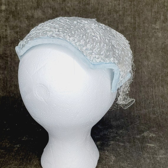 50s/60s Silver Pale Blue Juliet Cap With Netting - image 2