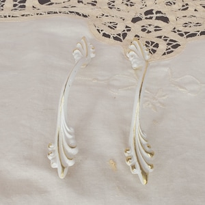 Vintage White & Gold Cabinet Door Pulls - Set of 2 (3&quot; Center)