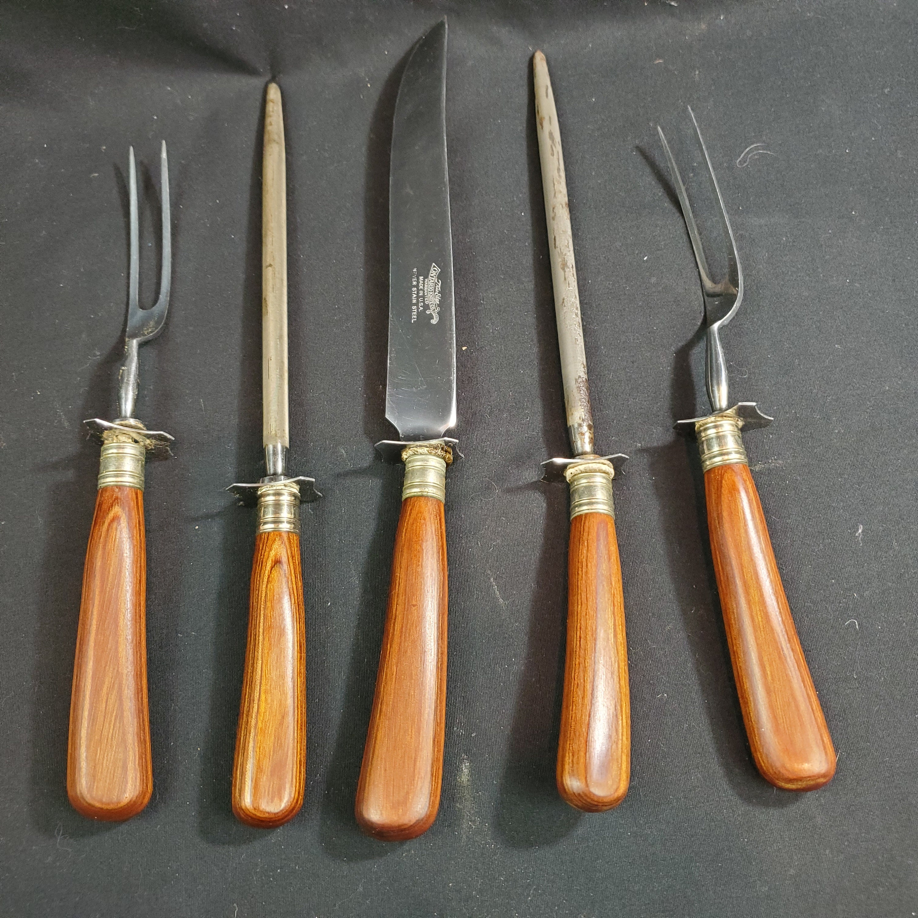 Old Hickory Block Set 7220 Five Carbon Steel Kitchen Knives with Hardwood Block  USA Made