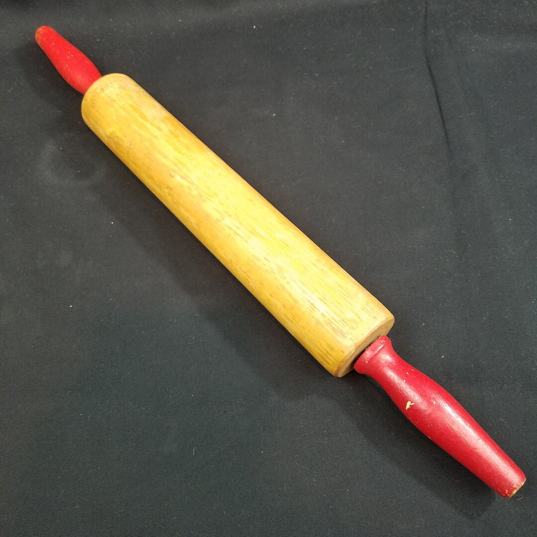 Large Wooden Rolling Pin Red Handles 19 Long Etsy