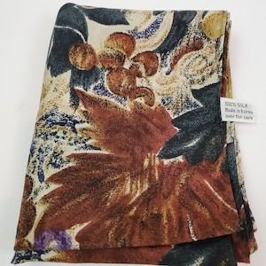 Vtg Silk Rectangular Scarf 55&quot; x 10&quot; Browns, Purple Made in Korea