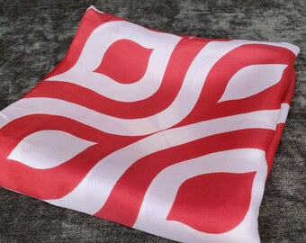 Vintage 100% Silk Scarf Red White Hand Rolled Edges