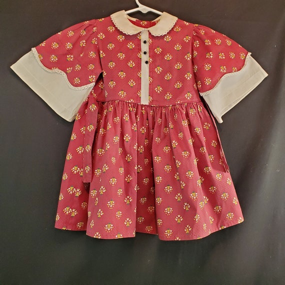 Toddler Dress Red White Short Sleeve Self Tie Str… - image 1