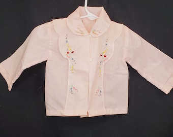 Vtg Baby Girl's Shirt Pink Embroidered SEE MEASUREMENTS