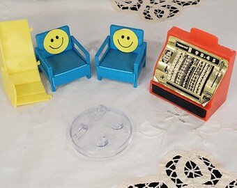 Plastic Dollhouse Furniture Odd Pieces Cash Register 2 Chairs Doll Stand