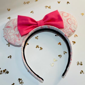Pink and White Floral Mickey Ears, Minnie Ears, Headband