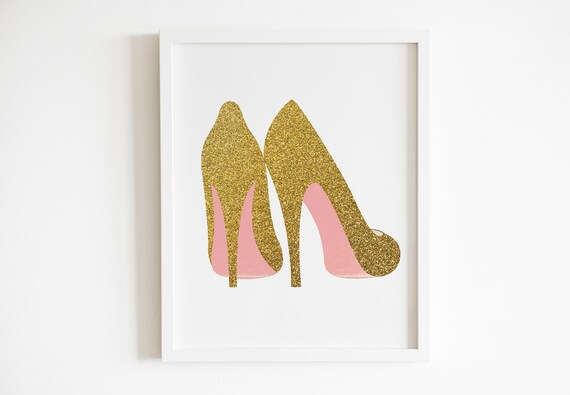 Gold Shoes Print Printable Wall Decor Art Poster Fashion | Etsy