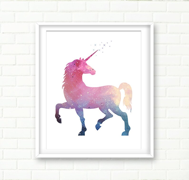 unicorn illustration printable wall art glitter girl etsy