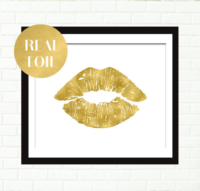 Gold Lips Print Poster Real Gold Foil Art Vanity Art Wall Etsy