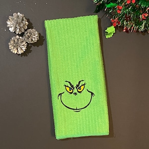 Grinch towel | Embroidered Kitchen hand towel | Bathroom hand towel | Made in Canada | Christmas décor | Grinch collection