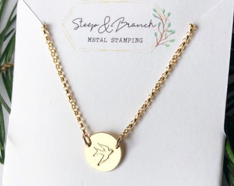 Sparrow Necklace. Gold-filled chain and pendant. Free As A Bird Dainty gold necklace with fine rolo chain.