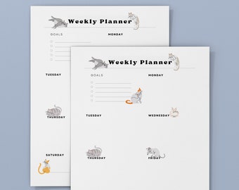 Cute Cat Weekly Planner | Weekly Goals Planner | 7 day Planner Printable | Cat Themed Week Planner