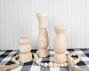 Pillar Candlesticks /  Rustic Charm / Farmhouse Style / Choose Your Color / Baluster Style Candle Holder