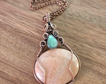 Peach Moonstone and Labradorite Necklace