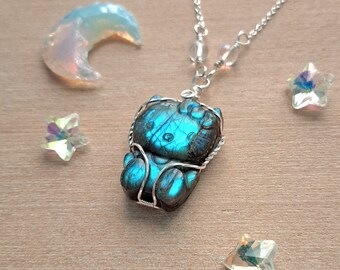 Labradorite Crystal Necklace, Hello Kitty Necklace