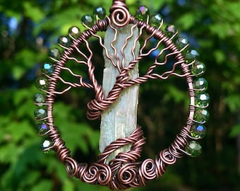 Green Kyanite Tree of Life Necklace, Crystal Necklace