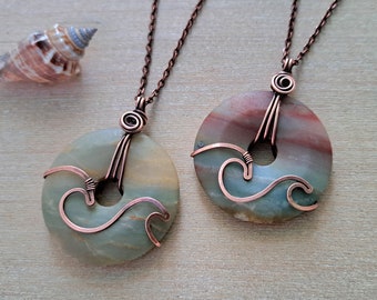 Amazonite Wave Necklace, Amazonite Pendant