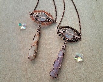 Sunstone Necklace, Lepidolite Necklace, Crystal Necklace