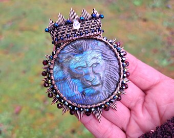 Labradorite Lion Necklace, Crystal Necklace