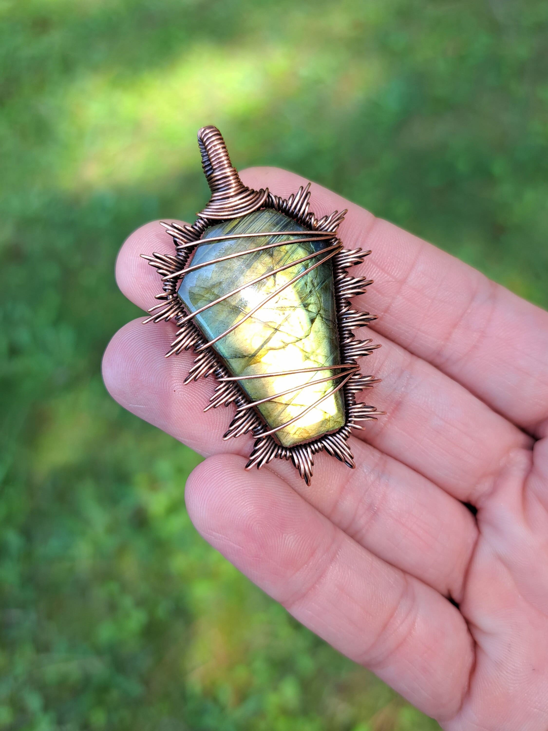 Labradorite Coffin Necklace, Crystal Necklace