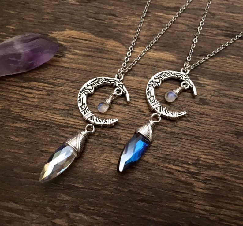 Moonstone Pendant Bohemian Jewelry Crystal Necklace Boho Man in the Moon Celestial Jewelry Crescent Moon Pendant Moonstone Necklace