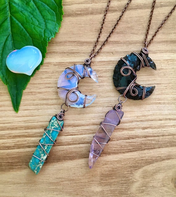 Obsidian moon necklace deals