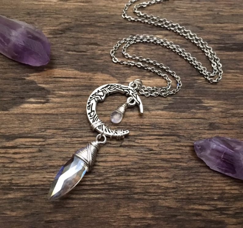 Moonstone Pendant Bohemian Jewelry Crystal Necklace Boho Man in the Moon Celestial Jewelry Crescent Moon Pendant Moonstone Necklace