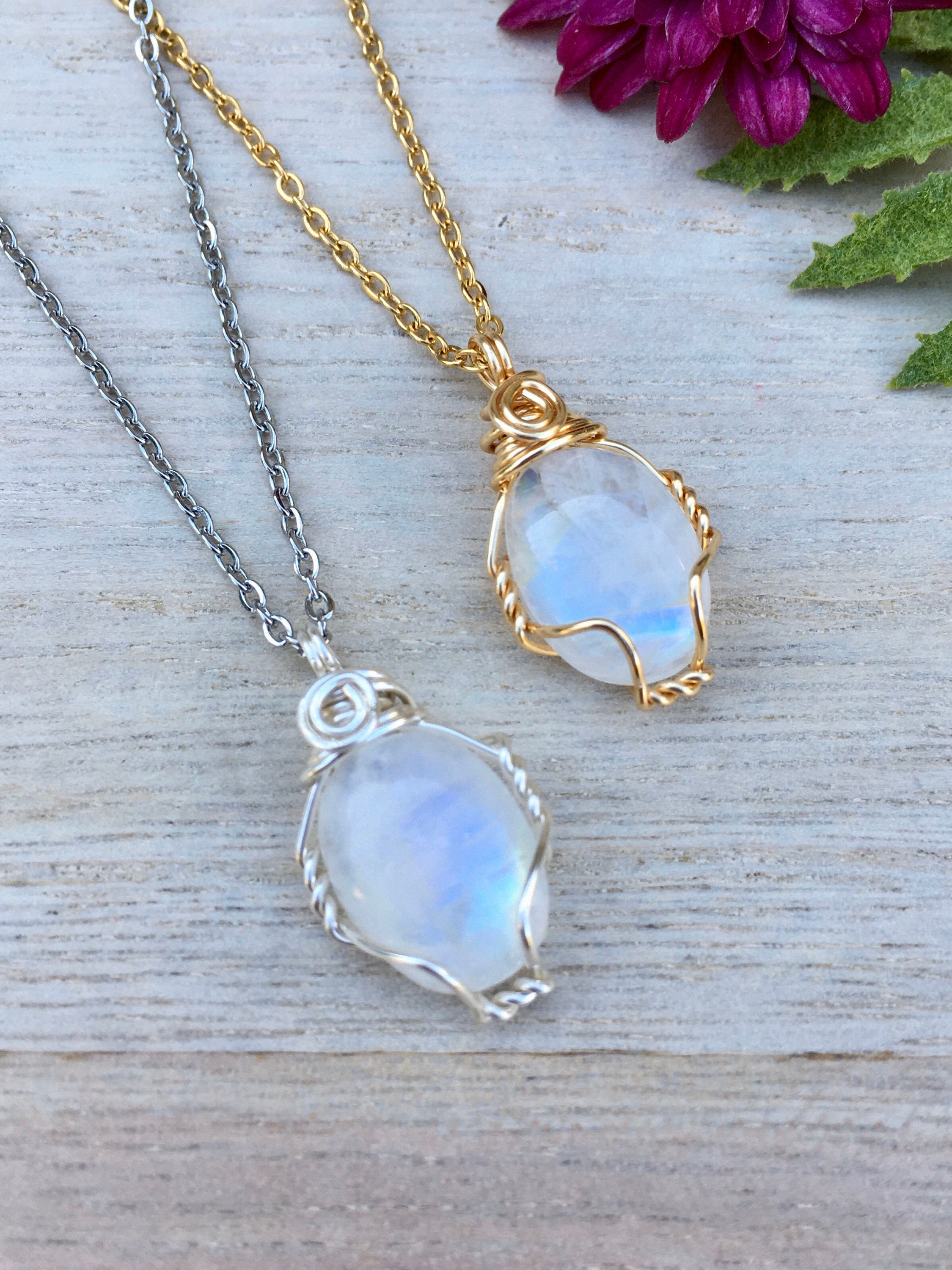 Moonstone Necklace Crystal Necklace Moonstone Jewelry Etsy
