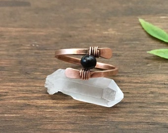 Black Stone Ring Copper Electroformed Jewelry Natural Stone Jewelry Onyx Copper Ring Size 7