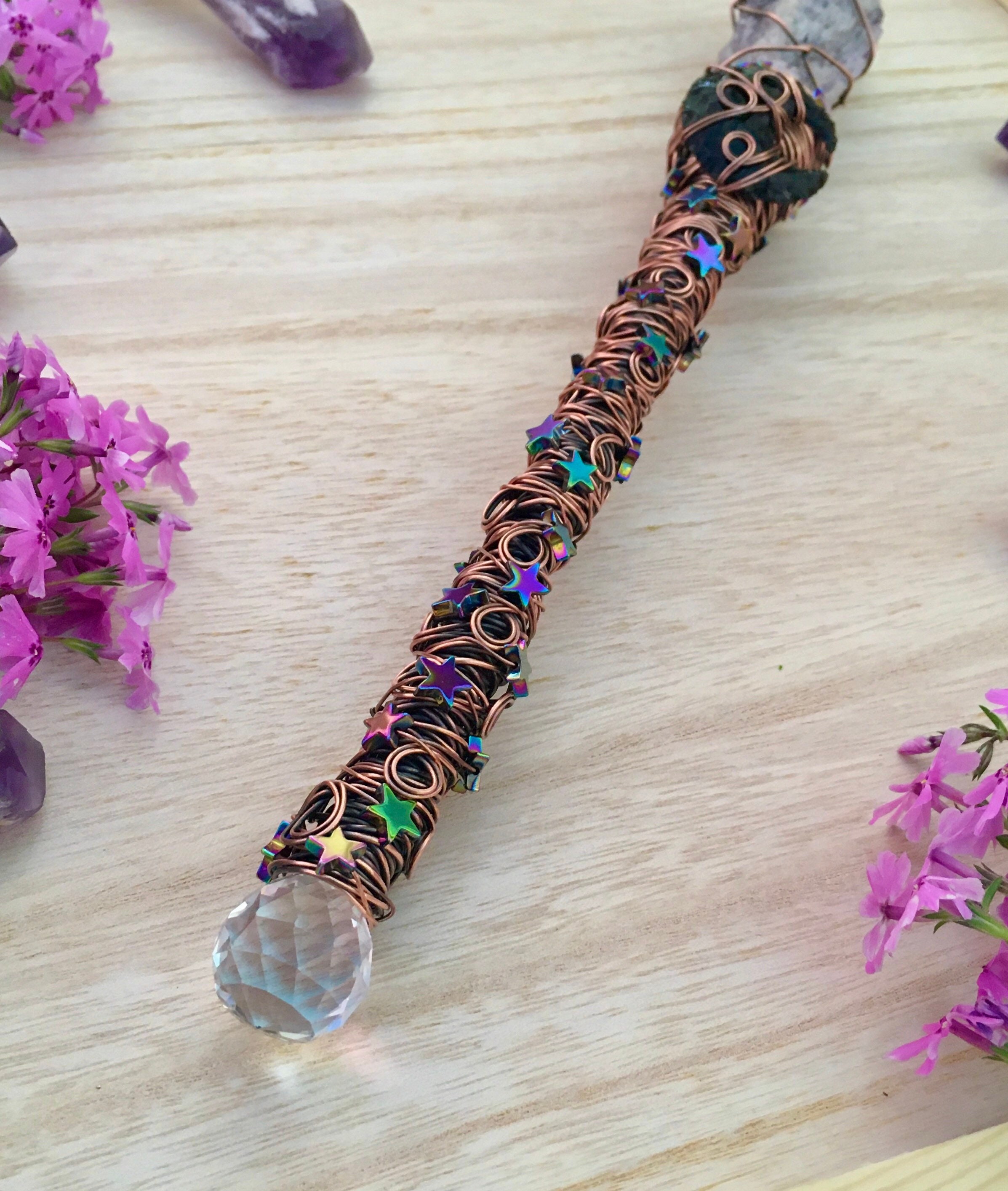 XL Crystal Wand Amethyst Obsdian Magic Wand Cosplay Moon Etsy