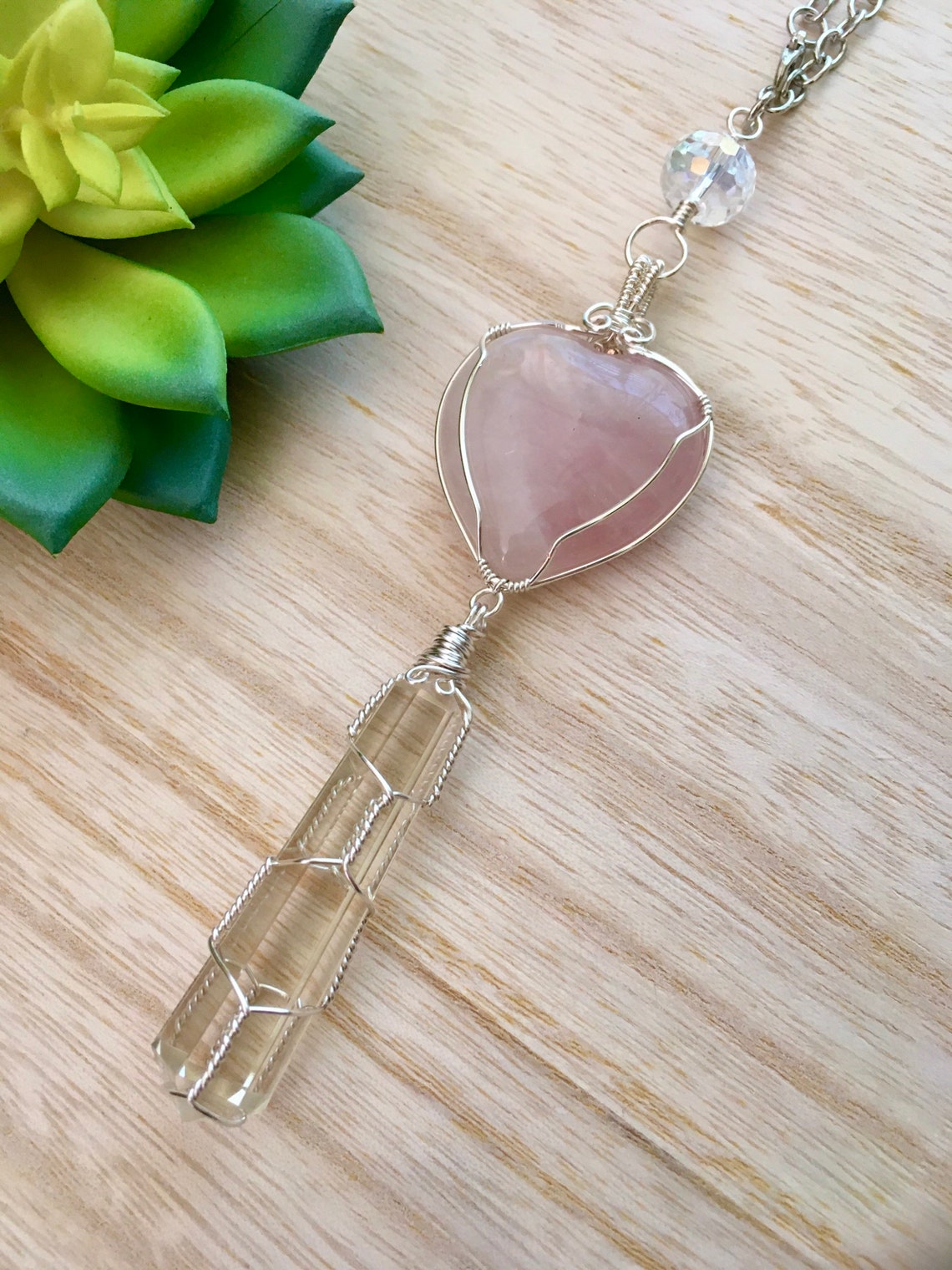 Rose Quartz Crystal Car Charm Rear View Mirror Charm Car Etsy