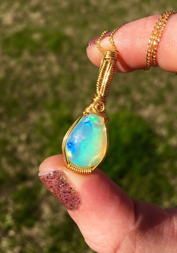 24k Gold Opal Necklace Pendant Solid Jewelry - Opal Pendant Gold