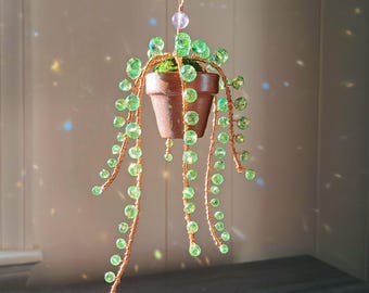 The Original String of Pearls Forever Succulent, Beaded Plant Suncatcher, Crystal Plant Decor