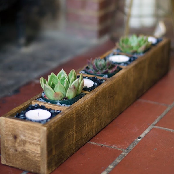 Rustic Wood Planter and Crystal Shelf