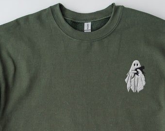 Embroidered Ghost Halloween Sweatshirt Hoodie, Black Cat, Ghost Hug | Fall Spooky Season