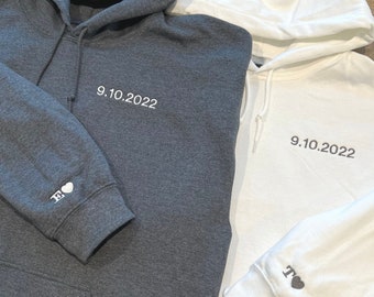 Hoodie Embroidered Date Initials on Sleeves Couple s Hoodie