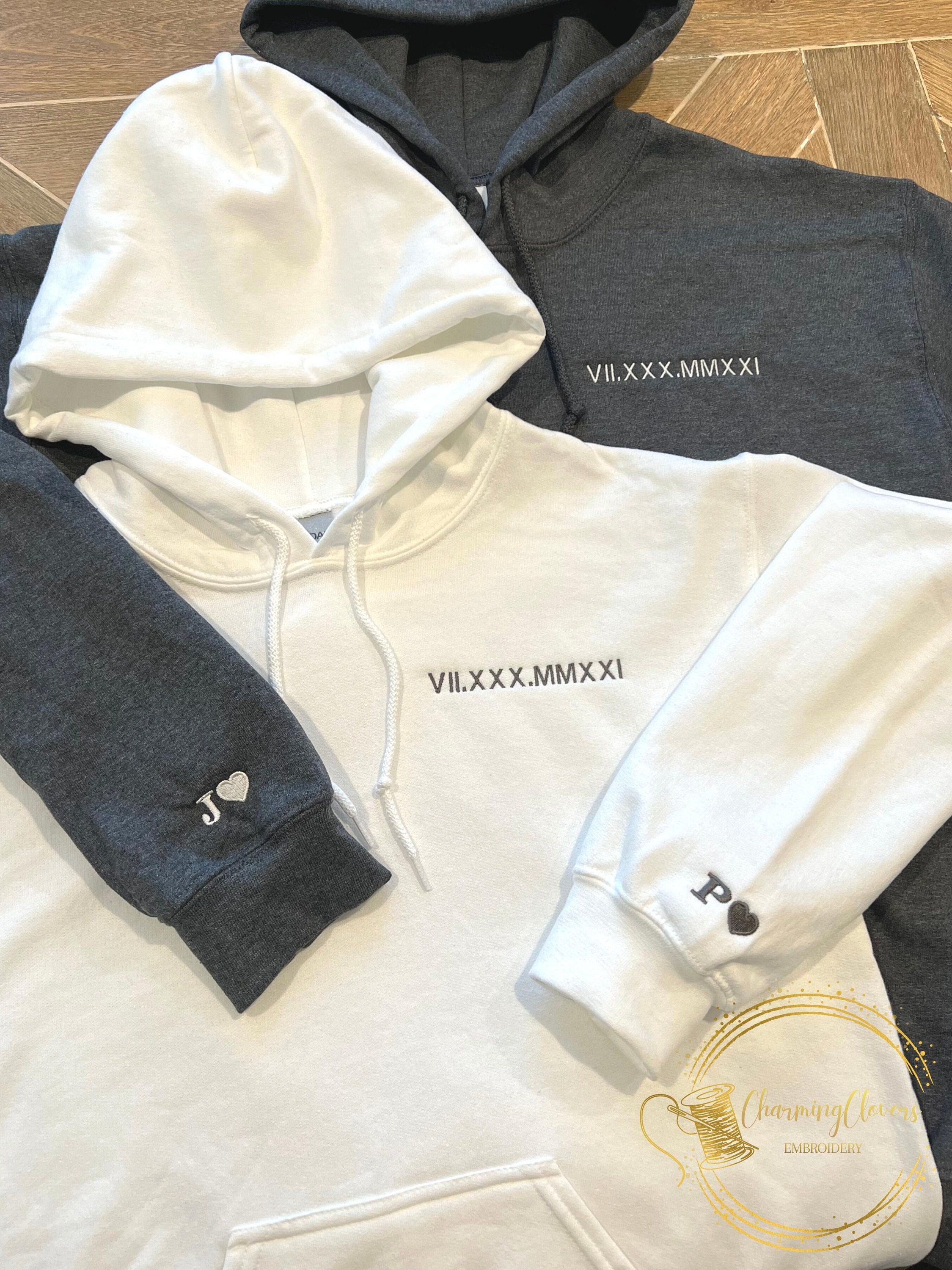Hoodie Custom Embroidered Roman Numeral Date Initials on - Etsy Singapore