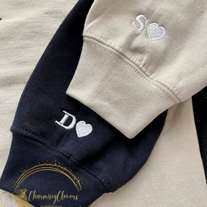 Full-Zip Hoodie Custom Embroidered Roman Numeral Date Initials on Sleeves Couple's Full-Zip Hoodie image 3