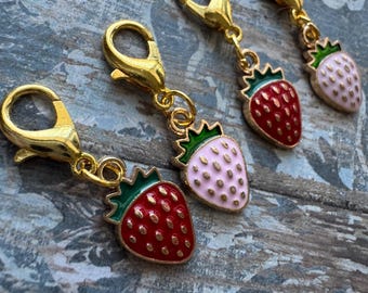 enamel strawberry stitch markers