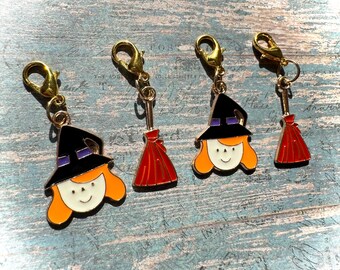 witches and broom stitch markers