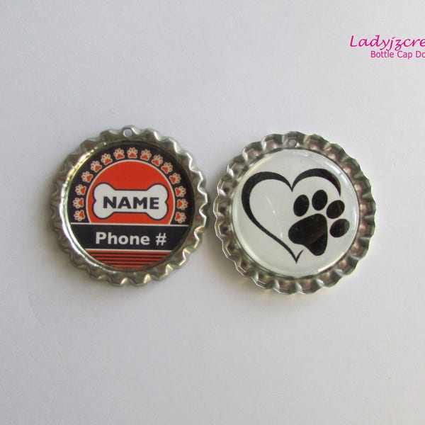 Double-Sided Flattened Bottle Cap Dog Tags (Comes With Split Rings)