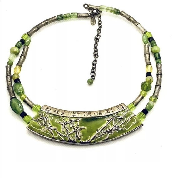 Chicos Asian Enamel Bamboo Design Necklace - image 1