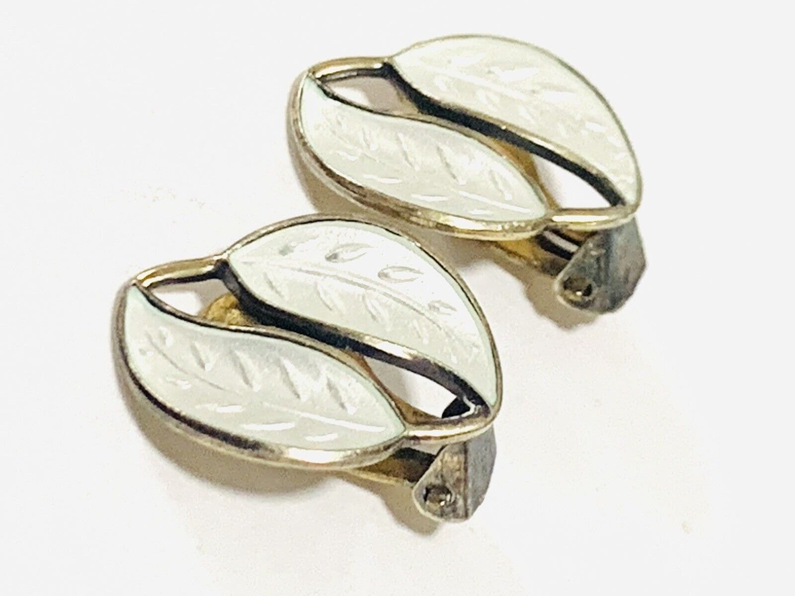 Vintage Sterling Vermeil Earrings David Andersen Norway Enameled Sterling Silver Clip Earrings White Leaf Signed Etsy