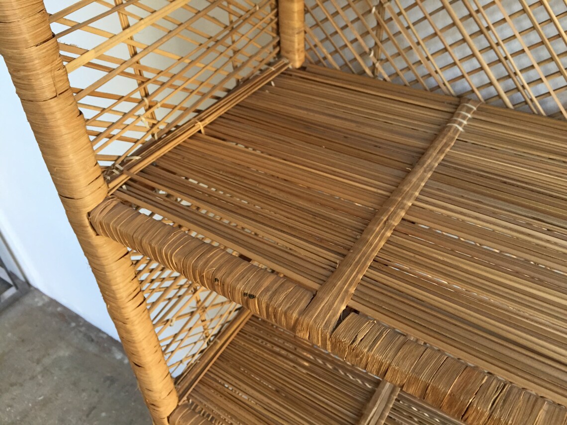 Vintage Wicker Shelf / Tall Wicker Shelf / Rattan Book Shelf Etsy