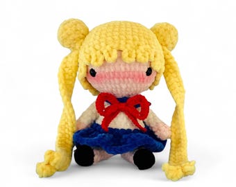 Celestial Guardian Art Doll - Yellow Haired Magical Girl - 26cm (10 inch) - Soft Crochet Collectible Plushie - Finished doll