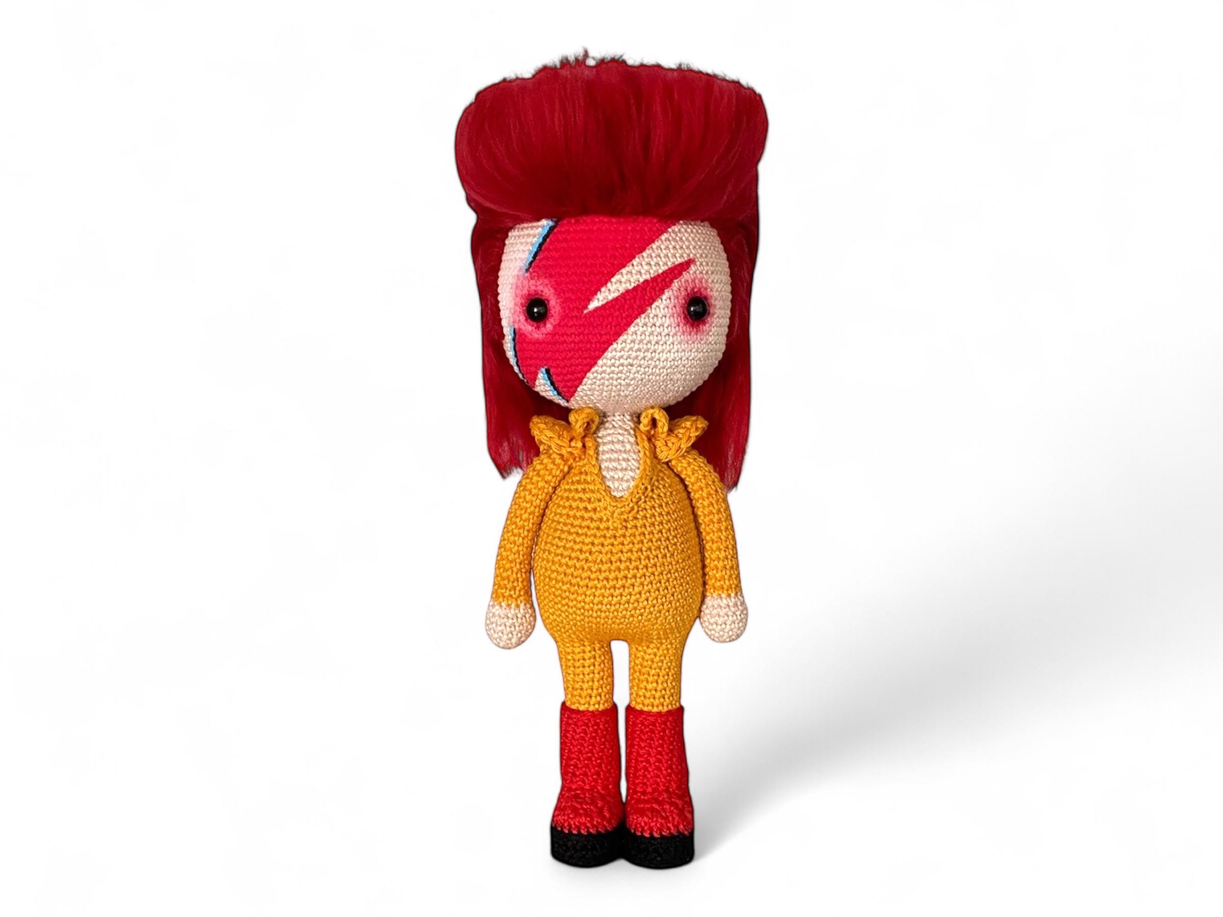 Glam Rock Crochet Doll with Realistic Hair – Handmade Collectible Art Doll – 25 cm (10 in) – Music Lover Gift