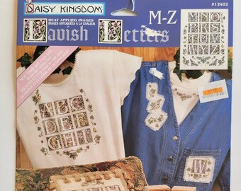 Vintage Daisy Kingdom Iron On Transfer #12402 Lavish Letters M-Z Floral Ivy