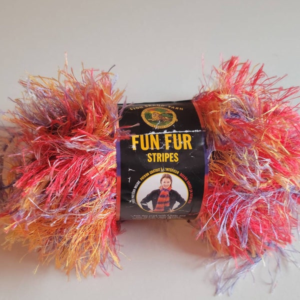 Lion Brand Fun Fur Stripes Yarn in Mexicana, Eyelash Yarn, Bulky